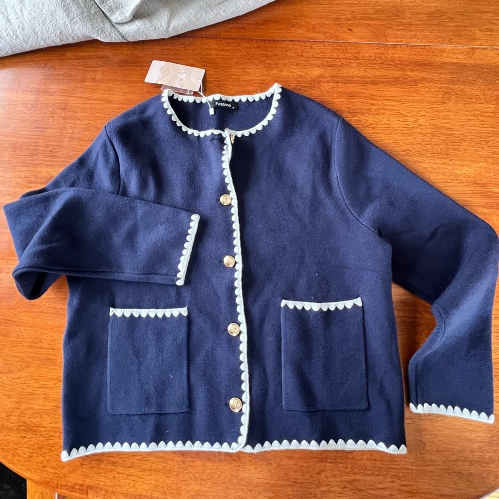 Navy Blue Womens Jacket with White Trim​